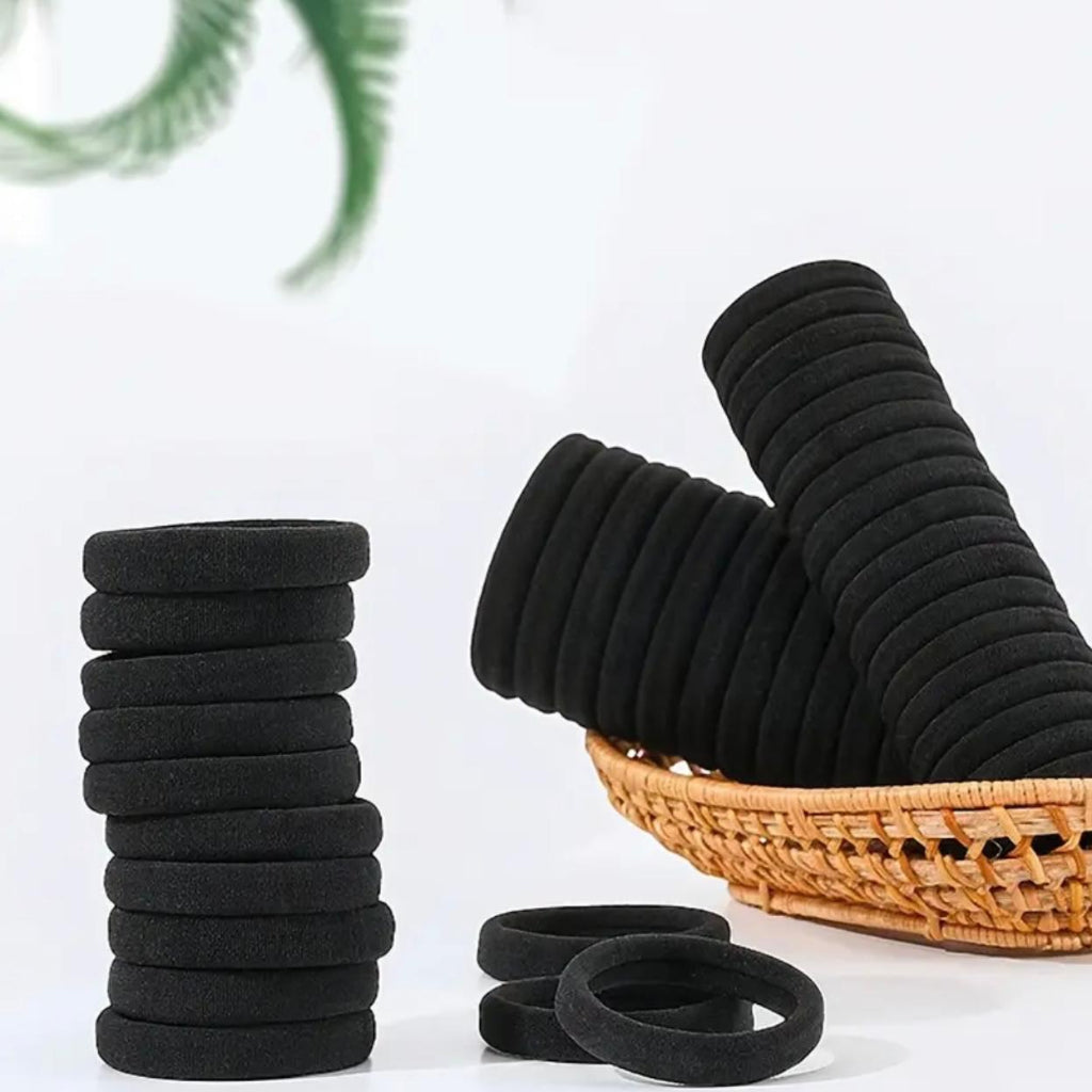 30pcs Set Black Color Elastic Hair Loops Ponytail Holders Trendy Hair Styling Accessories For Women And Girls Daily Uses,Rubber bands for women