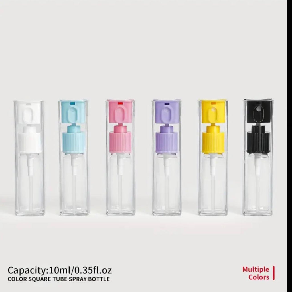 2 pcs Set  Square Spray Bottle 10ml/0.35oz Multi-Color Plastic Mini Perfume Sprayer Bottle - Refillable, Portable Travel Spray, Odorless, Material, Compact Design for Easy Carrying, Perfect for Hydration and. Reusable Fragrance Refillable Bottle