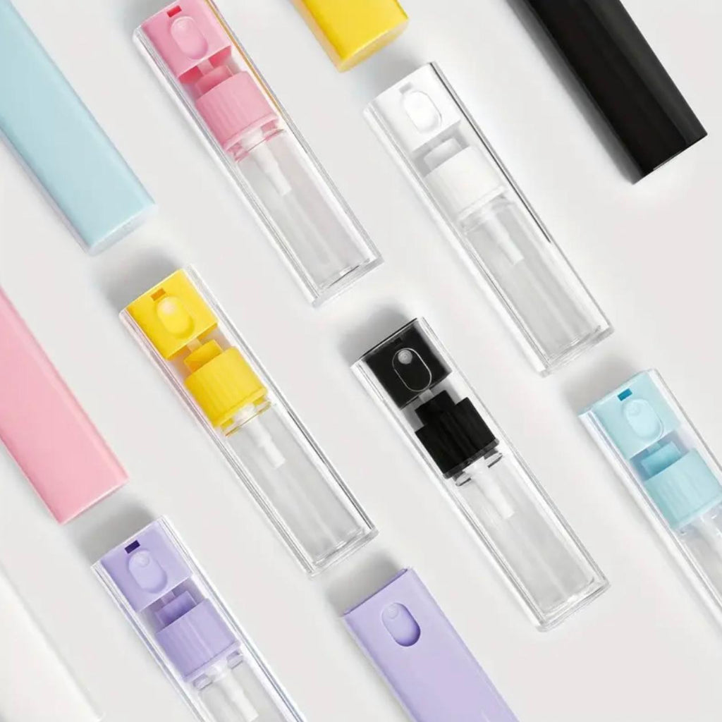 2 pcs Set  Square Spray Bottle 10ml/0.35oz Multi-Color Plastic Mini Perfume Sprayer Bottle - Refillable, Portable Travel Spray, Odorless, Material, Compact Design for Easy Carrying, Perfect for Hydration and. Reusable Fragrance Refillable Bottle