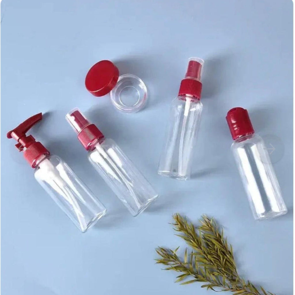 5 pcs Travel Packaged Bottle Set Spray Bottle Press Transparent Lotion Bottle Essence Serum Makeup Remover Essential Oil Cosmetic Bottle Set