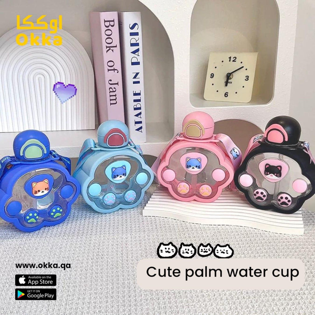 520ml New Kids Cute Cat Claw Plastic Water Bottle With Straw Portable Strap Plastic Cartoon Cup Water Bottle for Students…