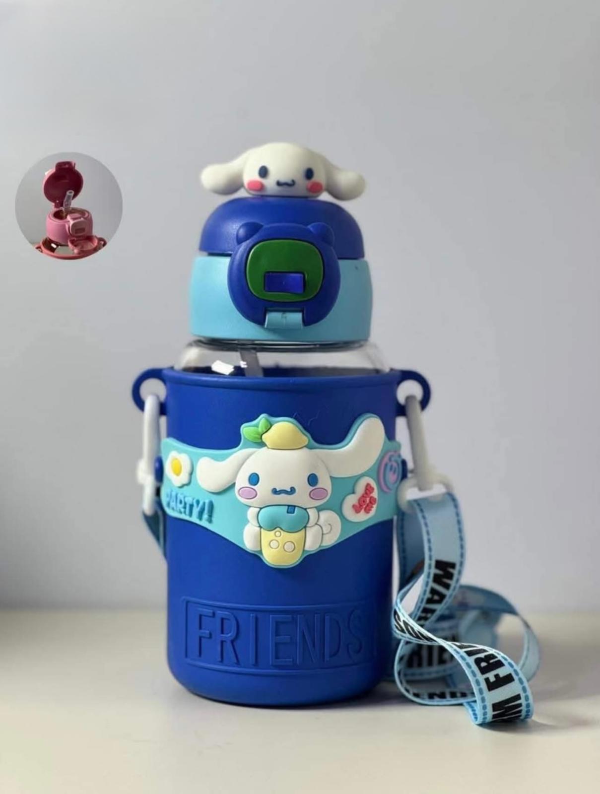 Students School Kids Cute Cartoon  Baby Plastic Drink Cups Portable Strap Children Water Bottle
