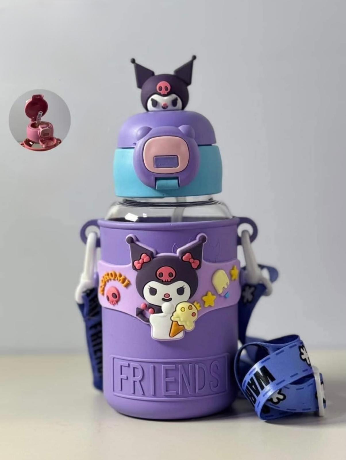 Students School Kids Cute Cartoon  Baby Plastic Drink Cups Portable Strap Children Water Bottle