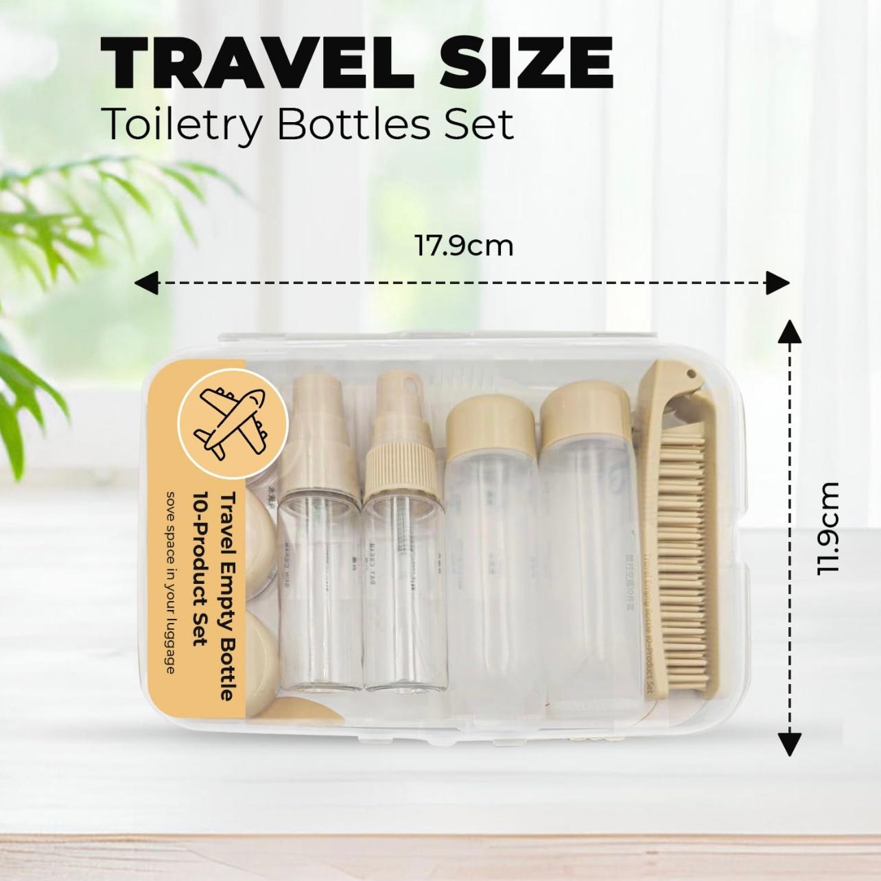 10 pcs Pack Travel Bottles Set,Leak Proof Travel Size Containers, Silicone Squeezable Travel Essentials Jar Accessories for Conditioner, Shampoo, Lotion & Body Wash Accessories