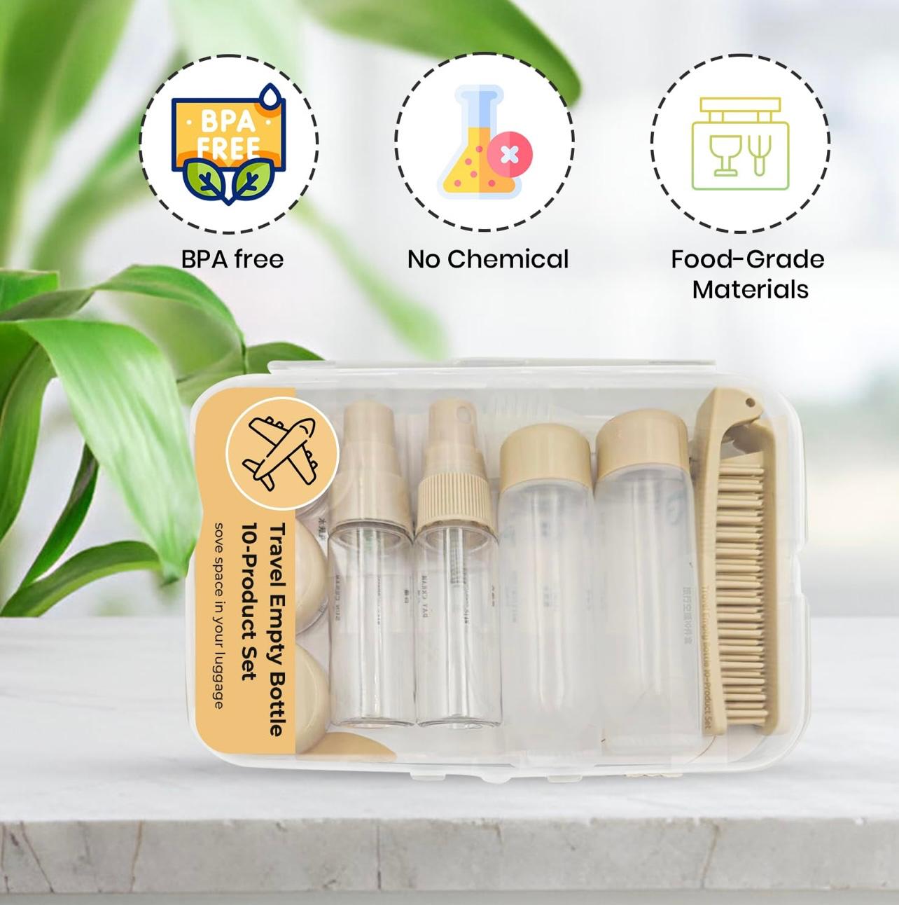 10 pcs Pack Travel Bottles Set,Leak Proof Travel Size Containers, Silicone Squeezable Travel Essentials Jar Accessories for Conditioner, Shampoo, Lotion & Body Wash Accessories