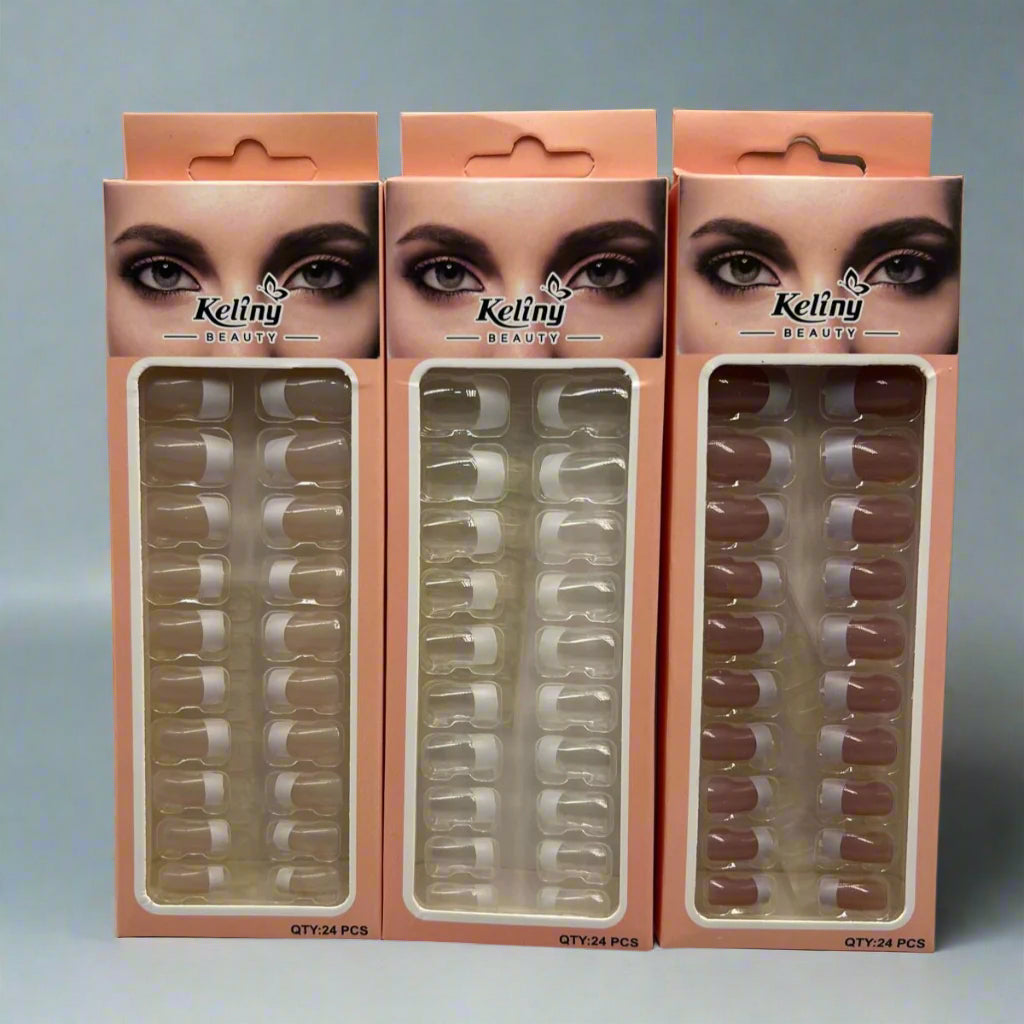 24pcs of Elegant French Striped False Nails, Short Square Shape, Glossy Surface, Light Tone, Fashionable for Daily Wear by Women, Cute Short Nails..