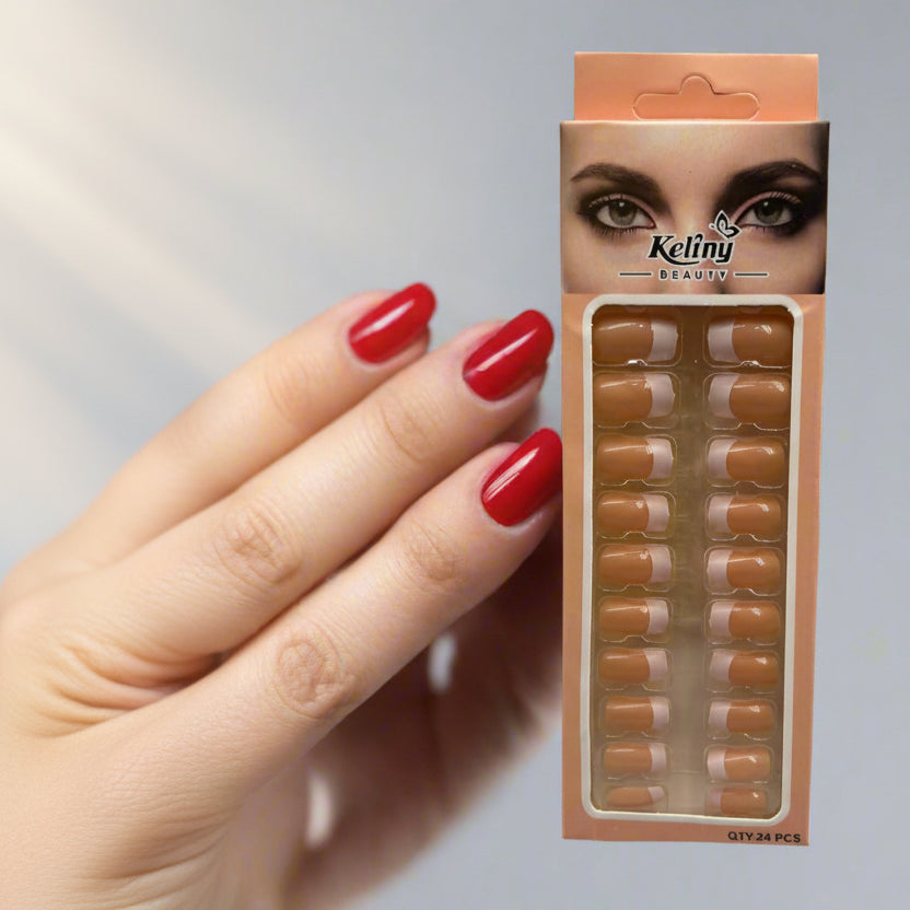 24 قطعة من الأظافر الصناعية المخططة الفرنسية الأنيقة - شكل مربع قصير