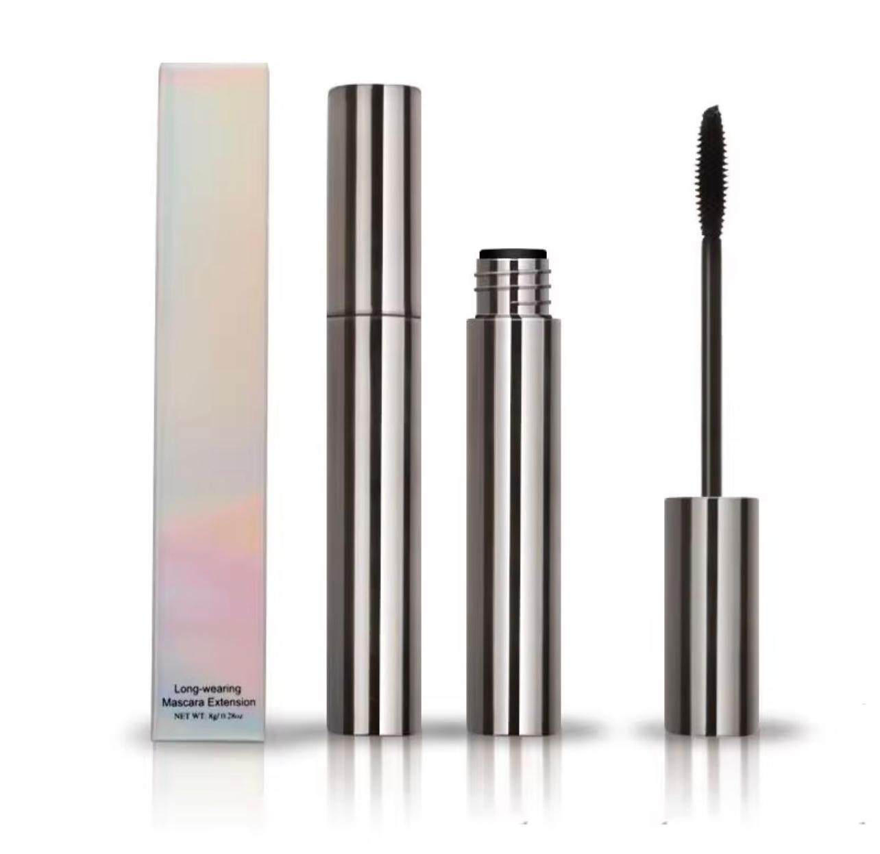 Private Label Long-Lasting Black Mascara – Metal Silver Plating Package with 360° Self-Angled Threaded Brush