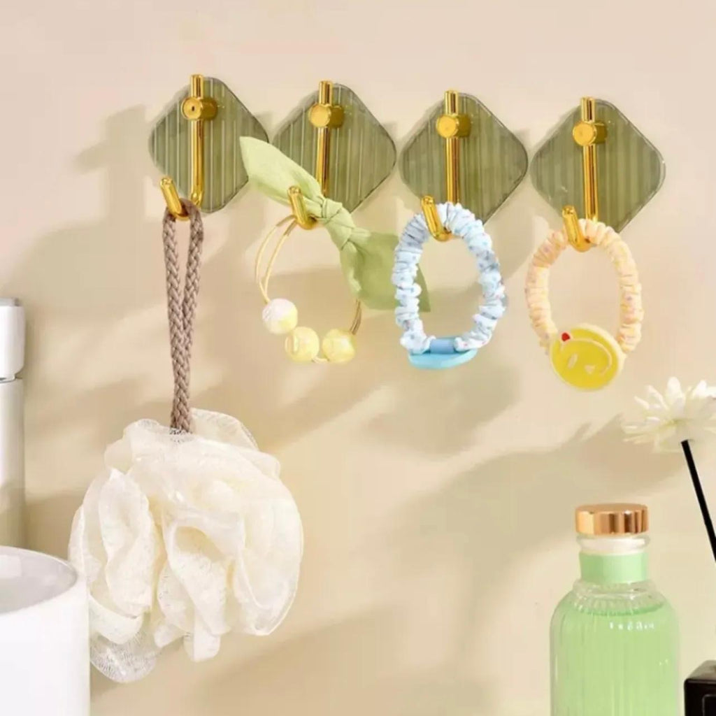 4pcs Set Wall-Mounted Hooks, No-Drill Self-Adhesive, Durable Plastic, Stylish Towel and Clothes Hangers for Bathroom, Bedroom, Dorm - Ideal for Towels, Clothes, Keys, Scissors, and More, Bathroom Accessories,