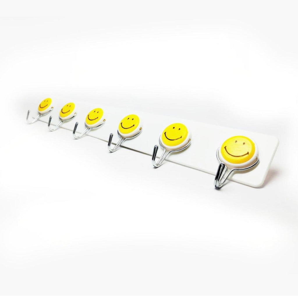 Plastic Hanger Six Hook Stand Nail-Less Screwless for Multipurpose Home Organizer|Durable Plastic Material| Smiley Design to Welcome You Home,Home Accessory