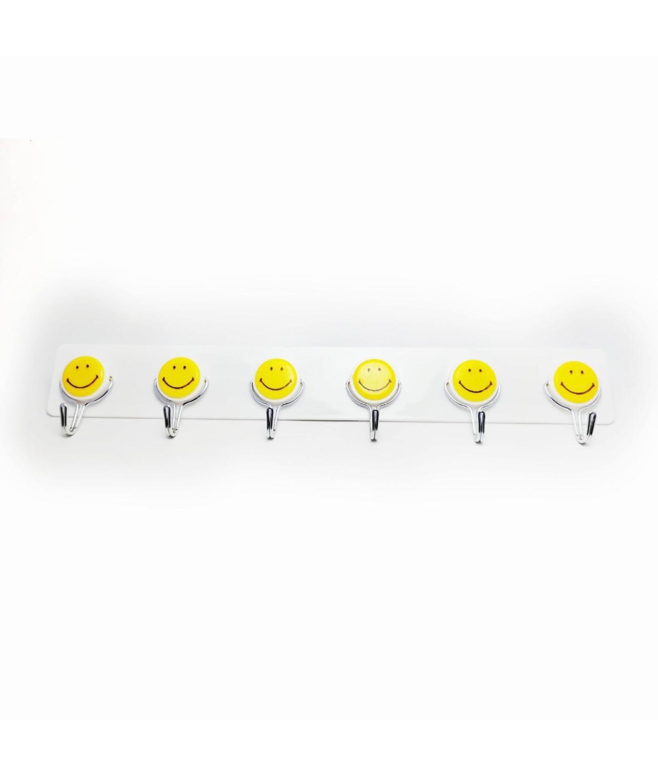 Plastic Hanger Six Hook Stand Nail-Less Screwless for Multipurpose Home Organizer|Durable Plastic Material| Smiley Design to Welcome You Home,Home Accessory