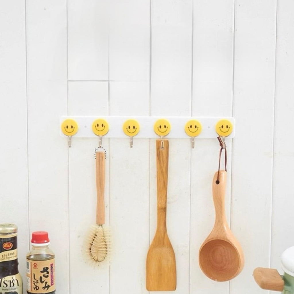 Plastic Hanger Six Hook Stand Nail-Less Screwless for Multipurpose Home Organizer|Durable Plastic Material| Smiley Design to Welcome You Home,Home Accessory