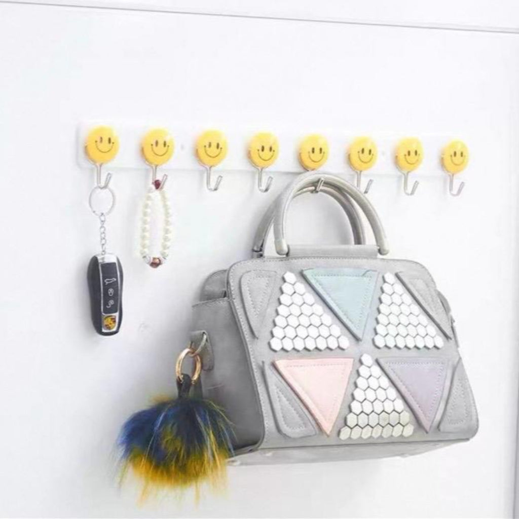 Plastic Hanger Six Hook Stand Nail-Less Screwless for Multipurpose Home Organizer|Durable Plastic Material| Smiley Design to Welcome You Home,Home Accessory