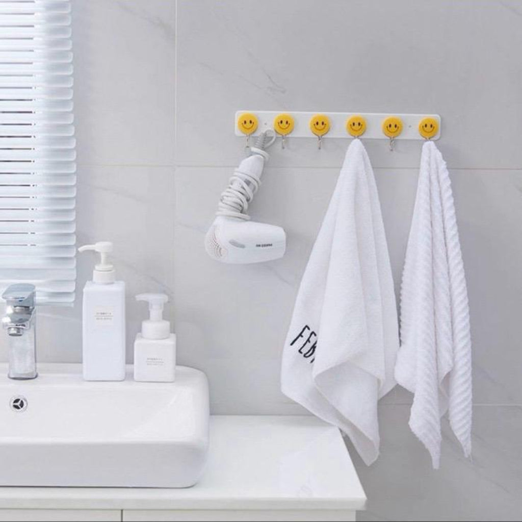 Plastic Hanger Six Hook Stand Nail-Less Screwless for Multipurpose Home Organizer|Durable Plastic Material| Smiley Design to Welcome You Home,Home Accessory