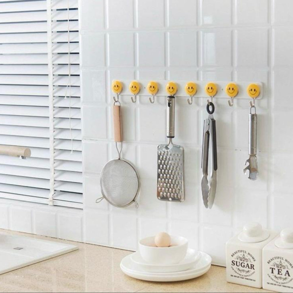 Plastic Hanger Six Hook Stand Nail-Less Screwless for Multipurpose Home Organizer|Durable Plastic Material| Smiley Design to Welcome You Home,Home Accessory