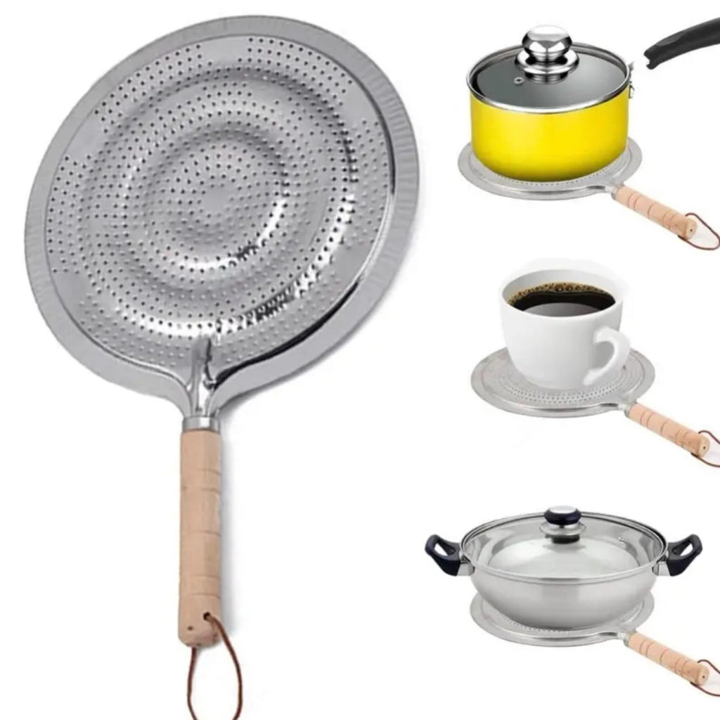 Cast Iron Trivet for Kitchen Cookware, Wooden Handle Heat-Resistant Pad for Coffee Pots and Pans, Durable Stovetop Safe Cooking Accessory,