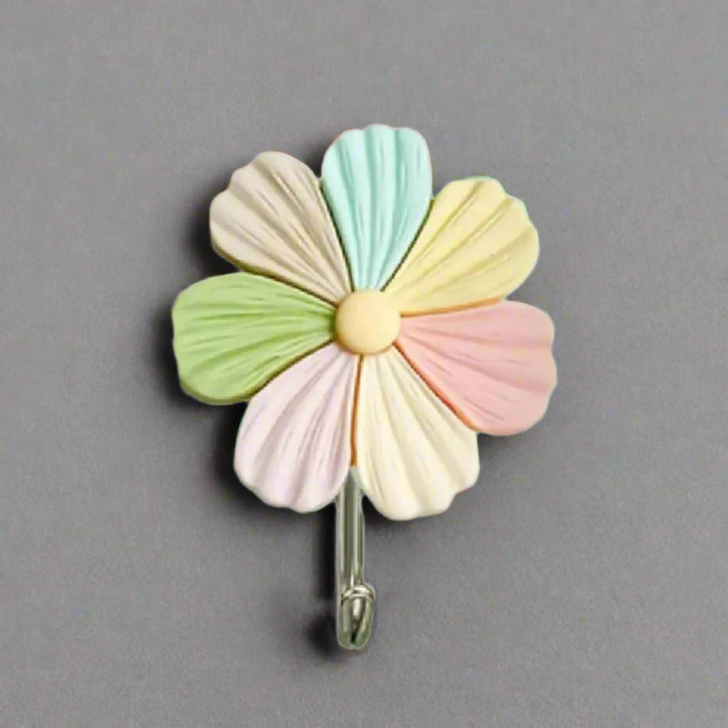 2 Flower-shaped wall hooks - casual style plastic bathrobe and towel hooks - Easy to install, heavy-duty sticky wall-mounted hooks suitable for kitchens and bedrooms - no drilling required