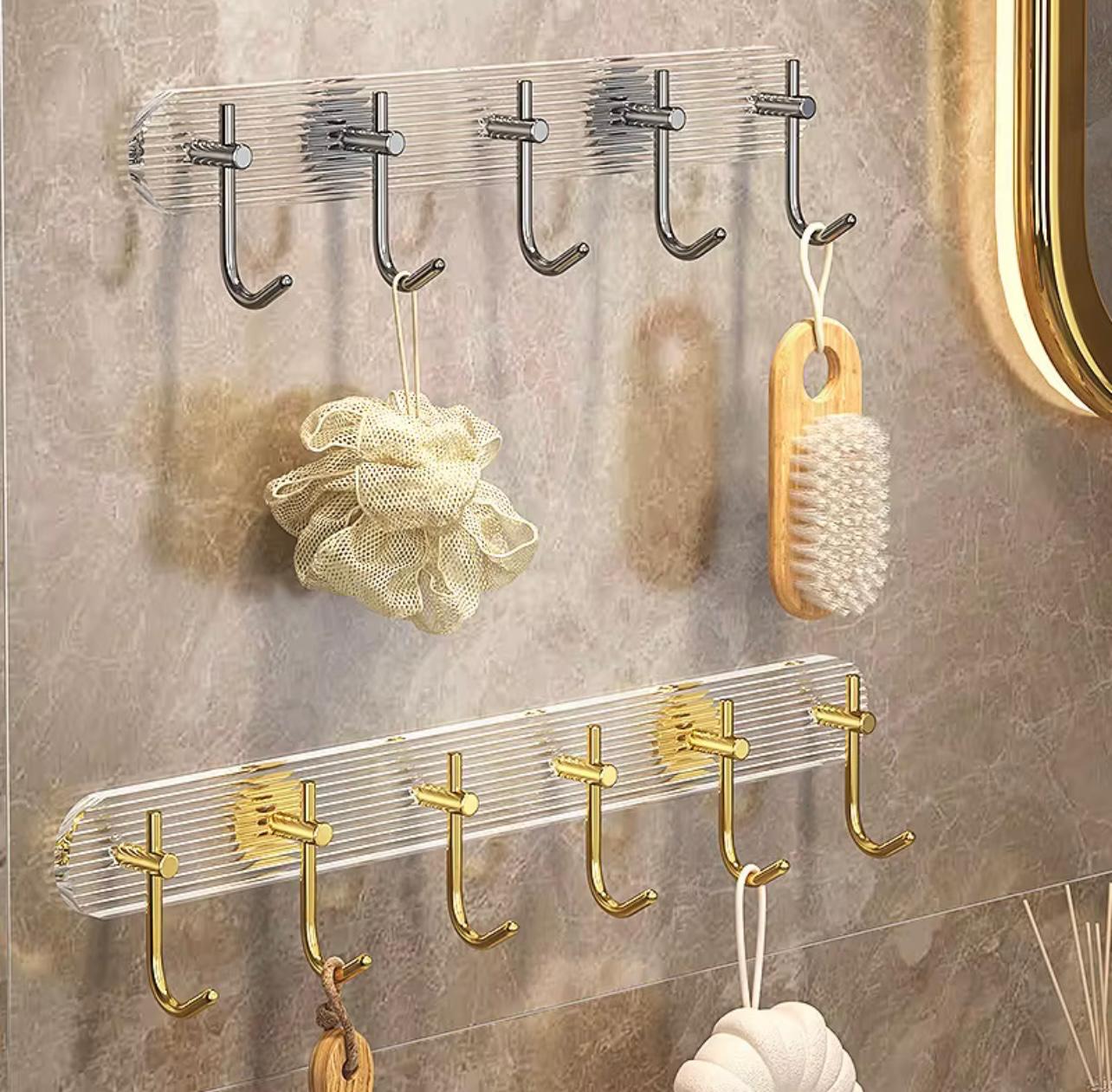 6 Hook Wall Mounted Coat Rack Acrylic Clothes Hangers Modern Aluminum Hooks Adhesive Storage for Scarves Purses Keys Hats Towels Holder for Bathroom Bedroom Kitchen…