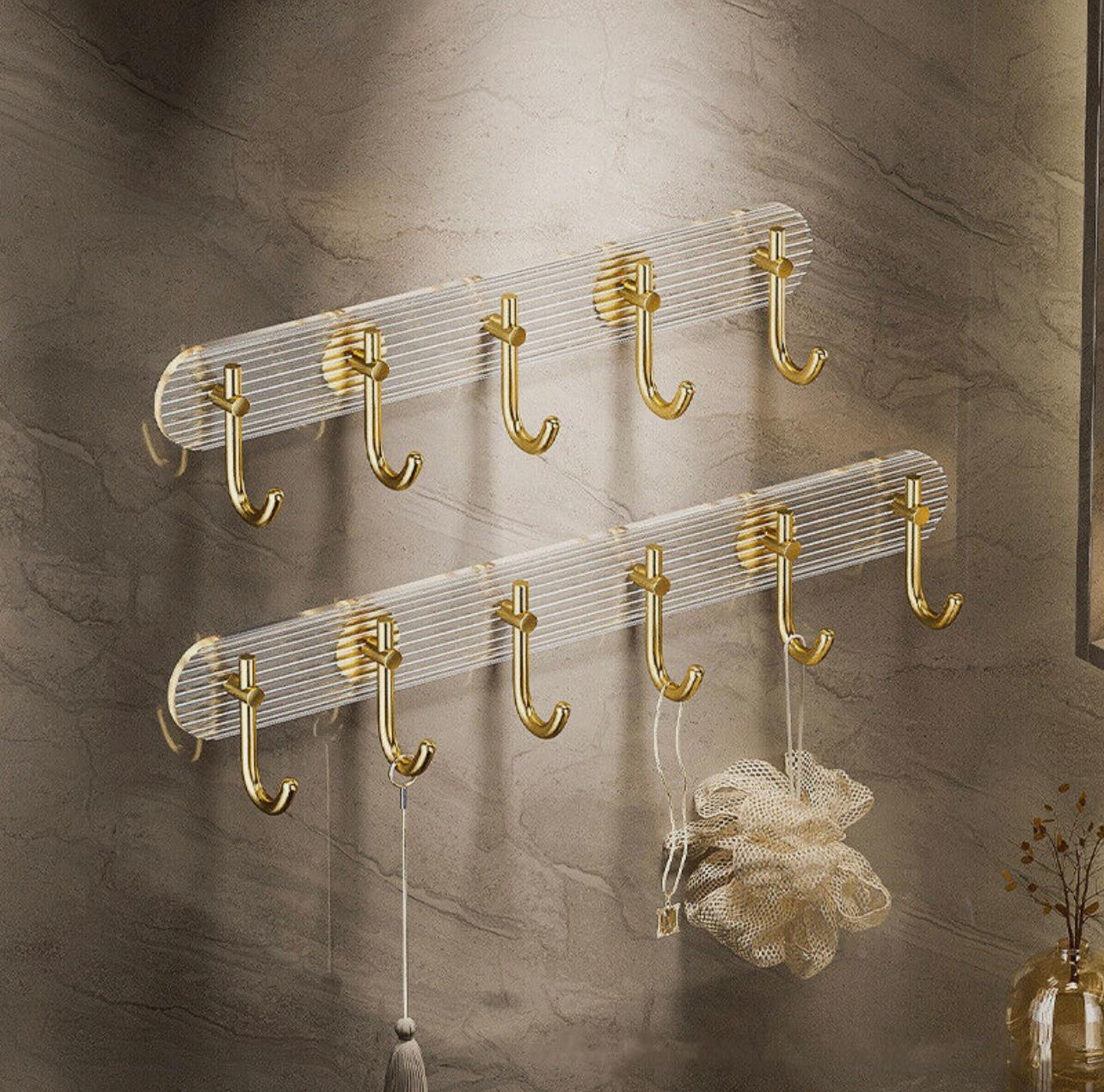 6 Hook Wall Mounted Coat Rack Acrylic Clothes Hangers Modern Aluminum Hooks Adhesive Storage for Scarves Purses Keys Hats Towels Holder for Bathroom Bedroom Kitchen…