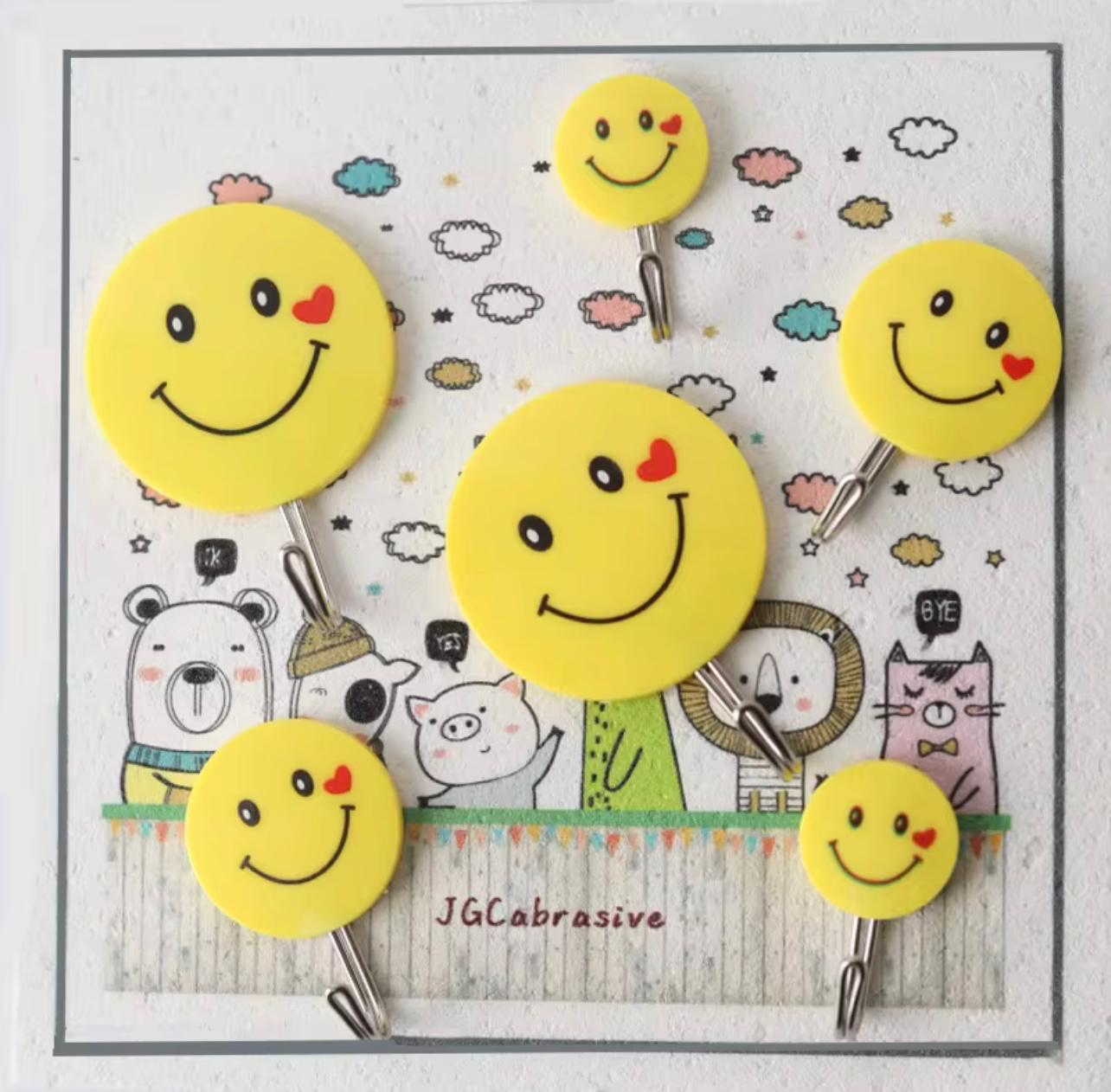 9 pcs Set Size Large Smiling Wall Hook ,No-Drill Adhesive Bracket, Plastic Multi-Purpose Hanger, Suitable Kitchen, Bathroom, Office, Car, Utility Hooks