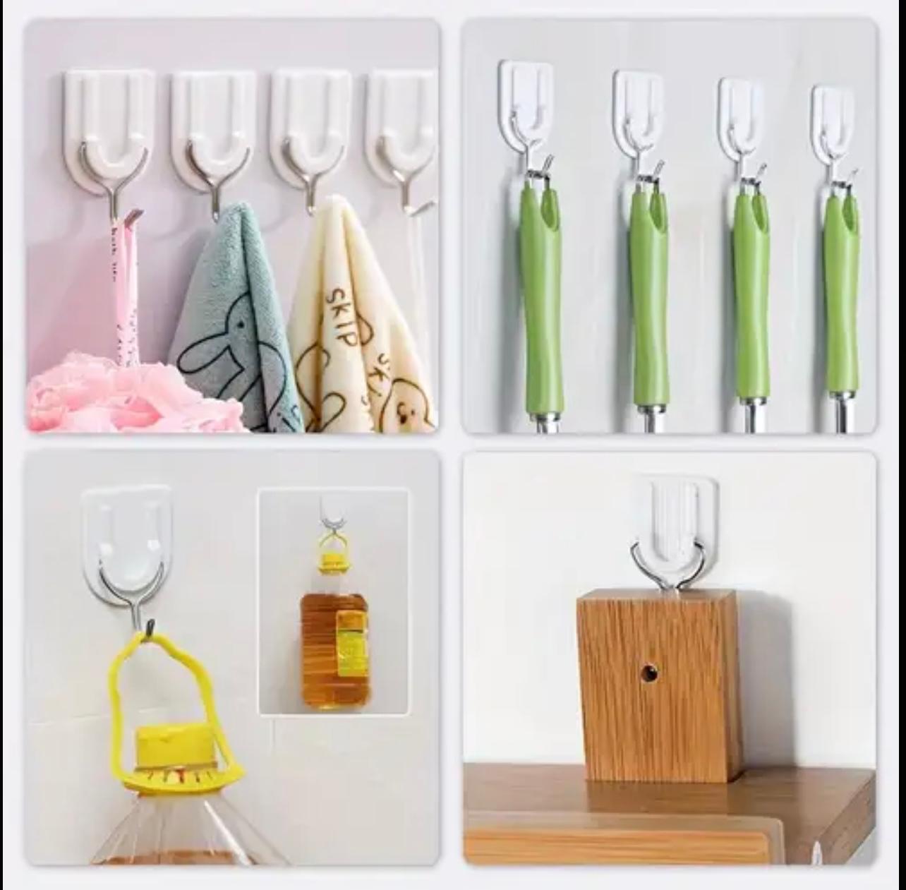4pcs  Set Easy-Install Adhesive Hooks, No Drill, Strong Hold for Bags & Clothes, Stylish Plastic Wall Hooks, Combination Set, Kitchen, Utility Hooks