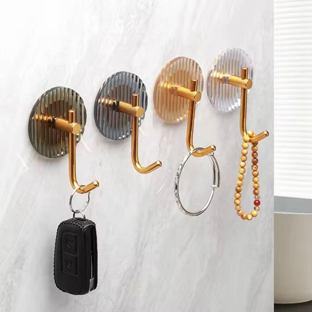 4pcs Set Wall-Mounted Hooks, No-Drill Self-Adhesive, Durable Plastic, Stylish Towel and Clothes Hangers for Bathroom, Bedroom, Dorm - Ideal for Towels, Clothes, Keys, Scissors, and More, Bathroom Accessories,
