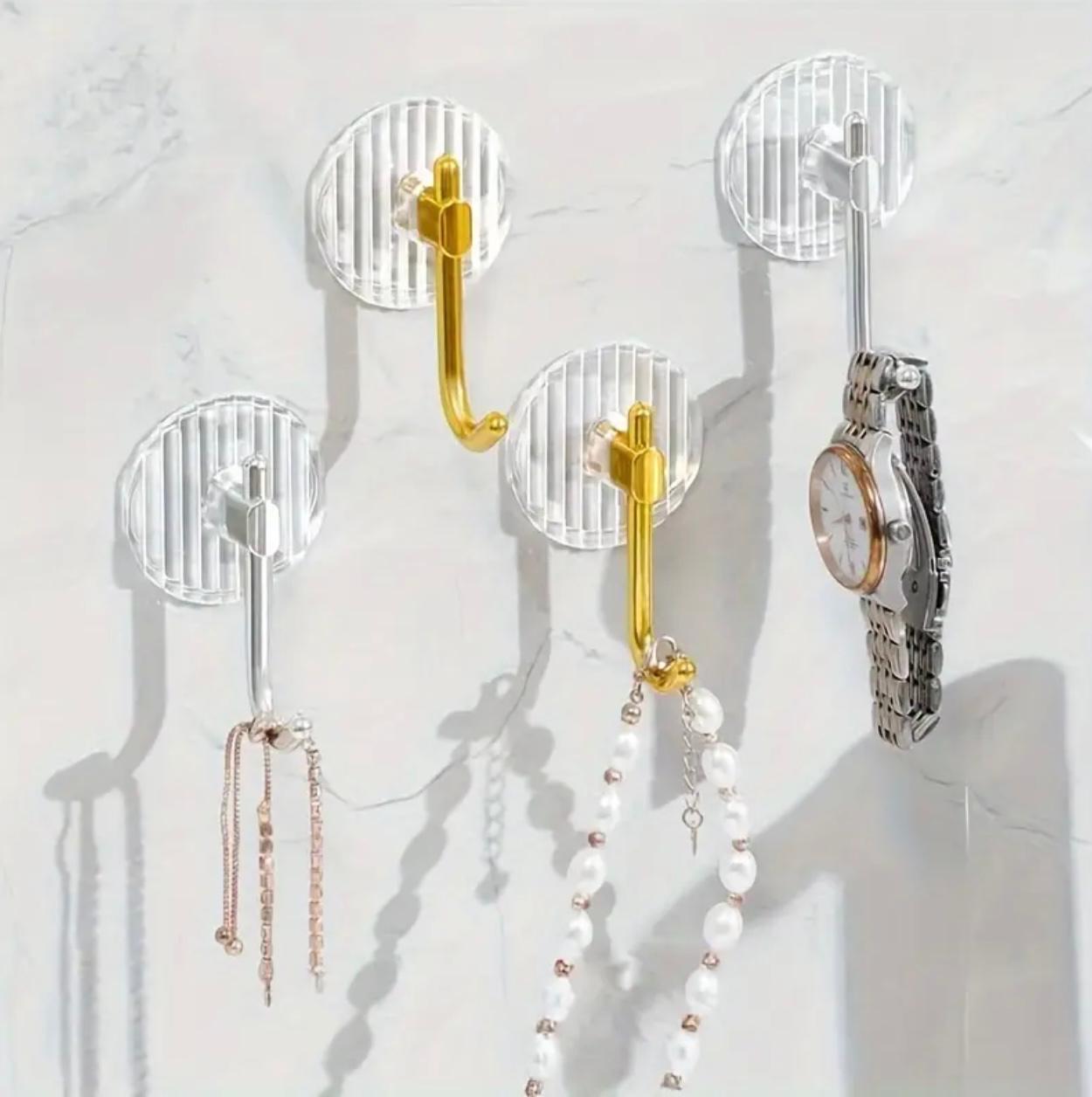 4pcs Set Wall-Mounted Hooks, No-Drill Self-Adhesive, Durable Plastic, Stylish Towel and Clothes Hangers for Bathroom, Bedroom, Dorm - Ideal for Towels, Clothes, Keys, Scissors, and More, Bathroom Accessories,