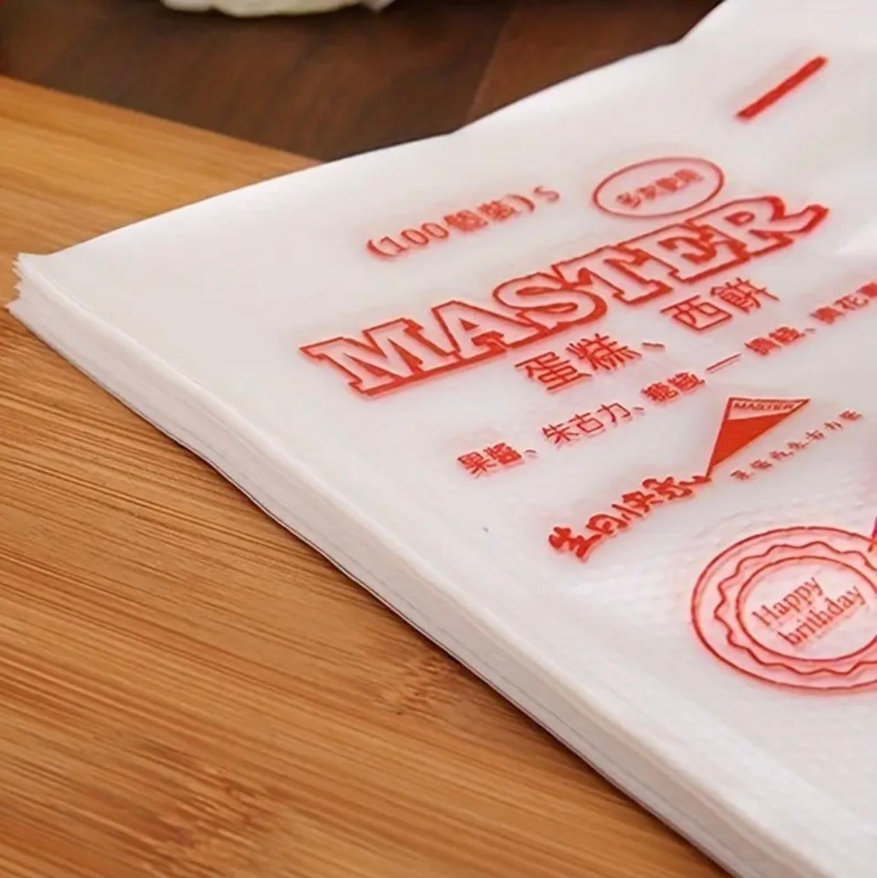 100 thickened pastry disposable piping bag, Size-xxl,cream food decoration bag, cake decorating bag, easy to fill and clean. Very suitable for desserts, biscuits, cupcake decorations, must-have baking tools in home kitchen