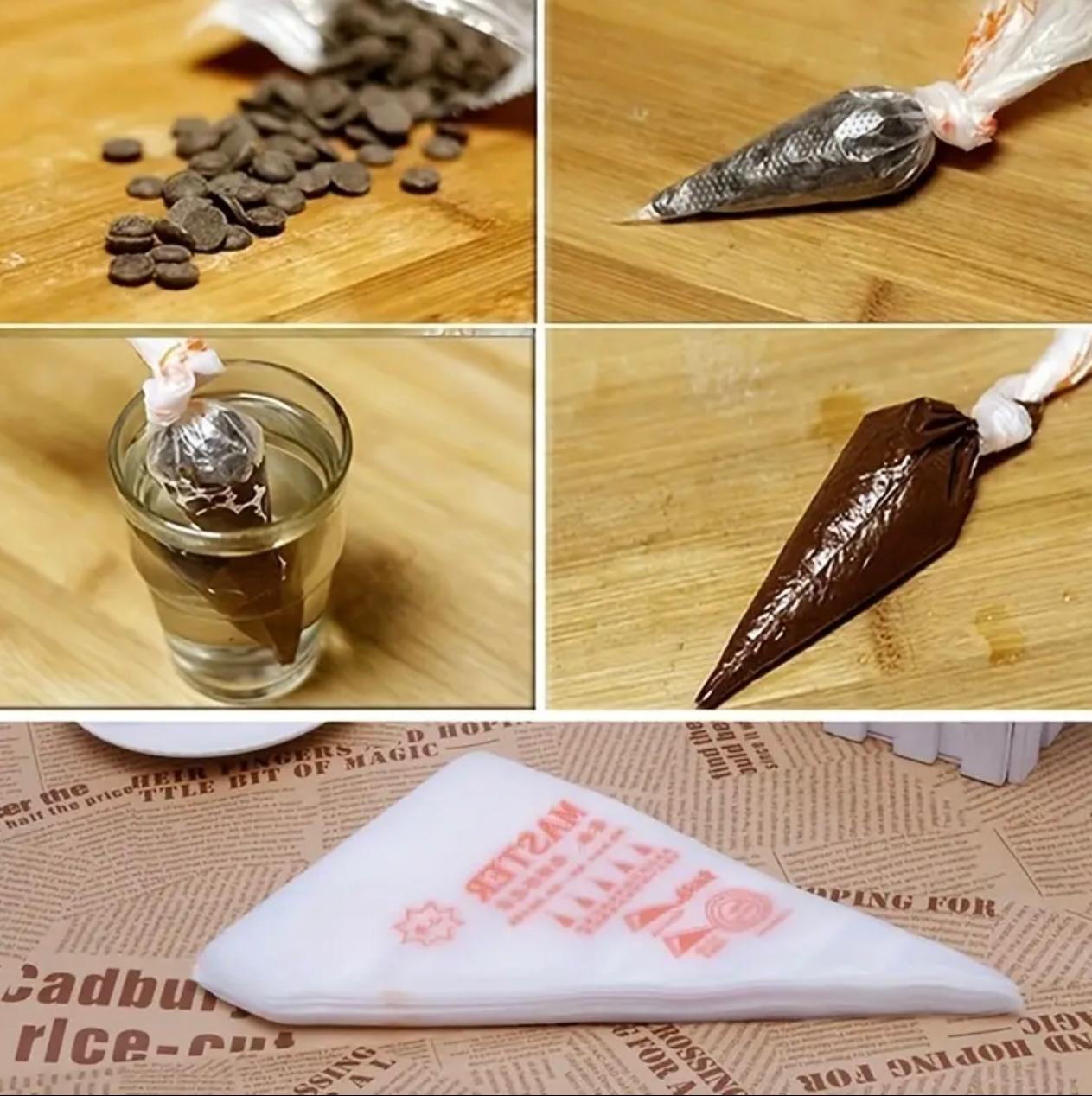 100 thickened pastry disposable piping bag, Size-xxl,cream food decoration bag, cake decorating bag, easy to fill and clean. Very suitable for desserts, biscuits, cupcake decorations, must-have baking tools in home kitchen