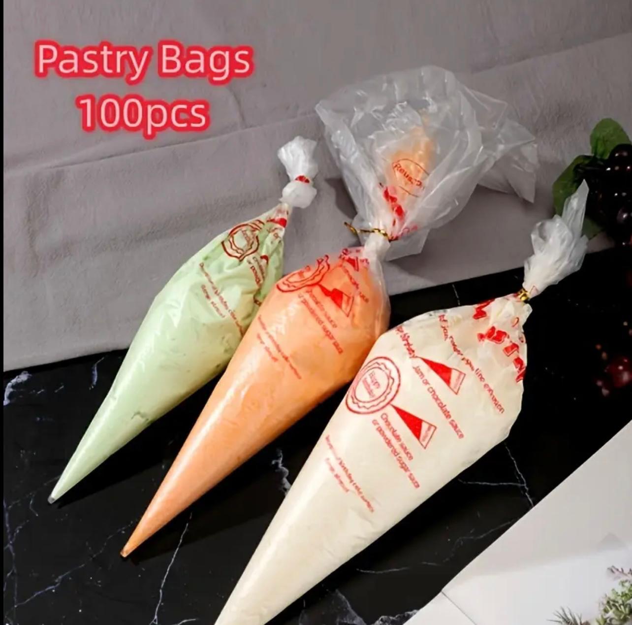 100 thickened pastry disposable piping bag, Size-xxl,cream food decoration bag, cake decorating bag, easy to fill and clean. Very suitable for desserts, biscuits, cupcake decorations, must-have baking tools in home kitchen
