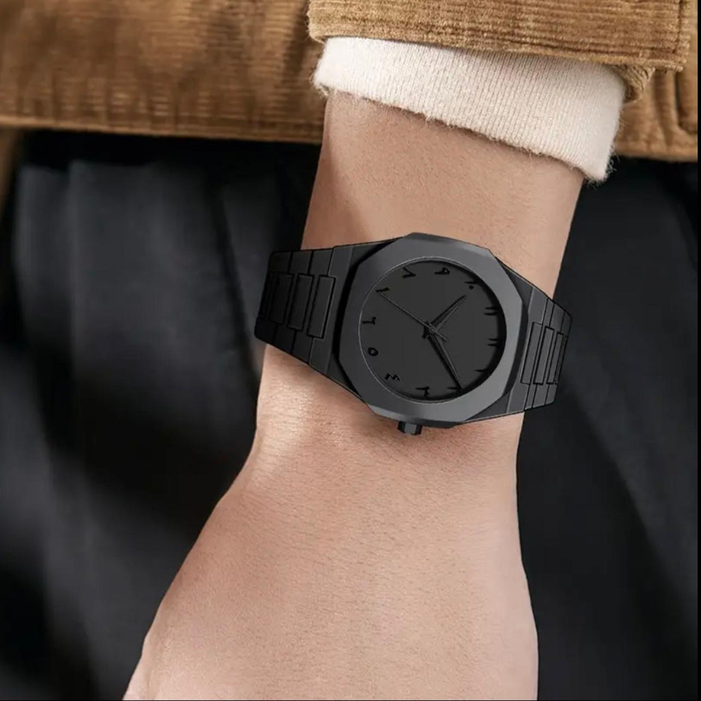 Unisex Fashion Aura Watch - Sleek Black Round Dial with White Numerals, Durable Resin Strap & Case, Non, Ideal for Casual Attire