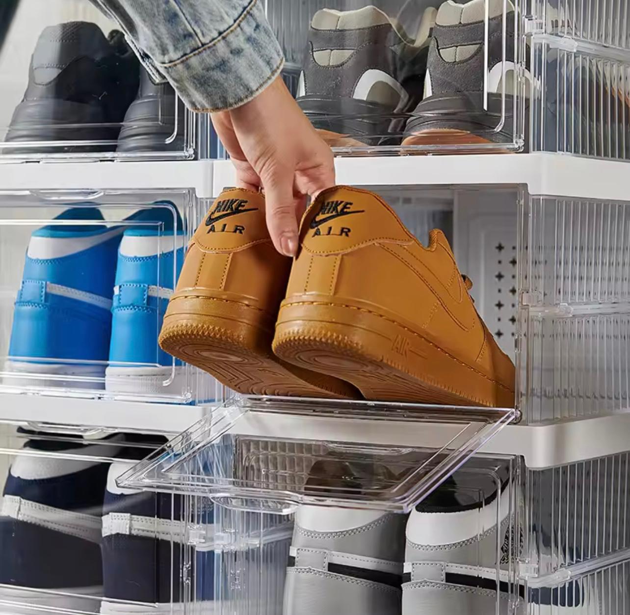 6 Layer Shoe Box Organizer with Flip Lid - Clear Stackable Shoe Cabinet, Space-Saving Shoe Storage Box with Dustproof Cover, Heavy-Duty Plastic Construction for Home, Office,Transparent Shoe Organizer for Easy Visibility, Shoe Storage Organizer