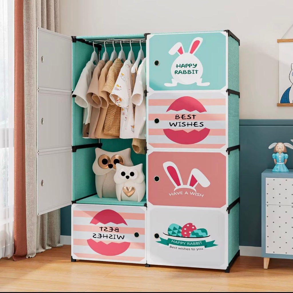 Cartoon Plastic Children's Wardrobe Foldable Baby Cabinet Storage Cloth blanket Wardrobe With Magnetic Suction Door
