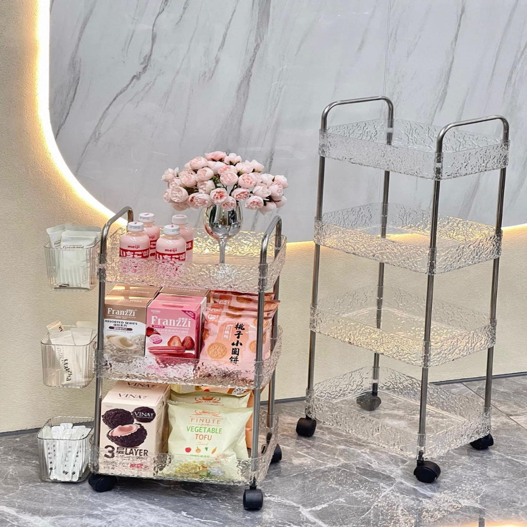 4-Layer Acrylic Rolling Storage Cart Space-Saving Design with 360° Swivel Wheels, Bathroom & Kitchen Portable Makeup Organizer & Multi-Purpose Trolley for Cosmetics, Bathroom Organizer, Bathroom Cart, Smoothrolling Wheels, Durable Plastic,