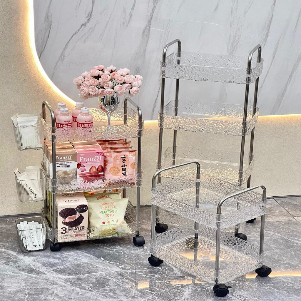 4-Layer Acrylic Rolling Storage Cart Space-Saving Design with 360° Swivel Wheels, Bathroom & Kitchen Portable Makeup Organizer & Multi-Purpose Trolley for Cosmetics, Bathroom Organizer, Bathroom Cart, Smoothrolling Wheels, Durable Plastic,