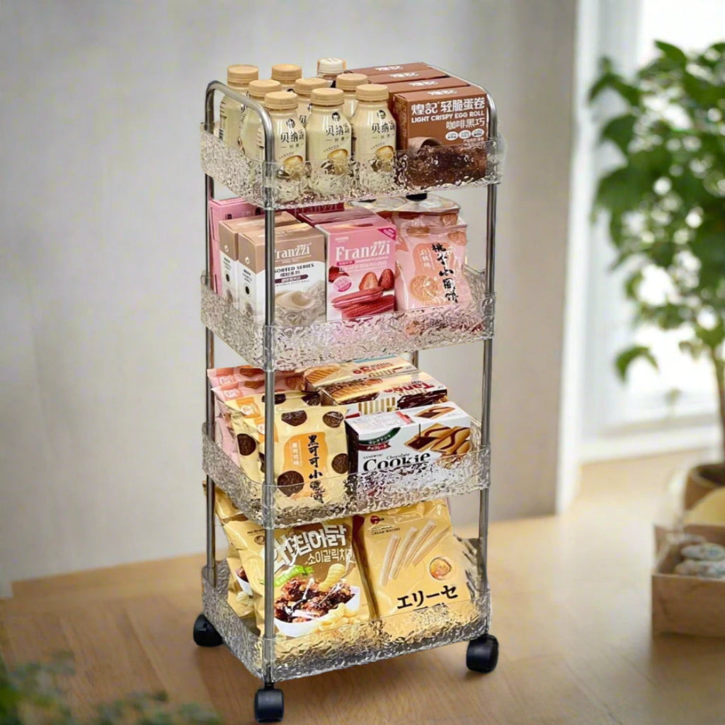 4-Layer Acrylic Rolling Storage Cart Space-Saving Design with 360° Swivel Wheels, Bathroom & Kitchen Portable Makeup Organizer & Multi-Purpose Trolley for Cosmetics, Bathroom Organizer, Bathroom Cart, Smoothrolling Wheels, Durable Plastic,