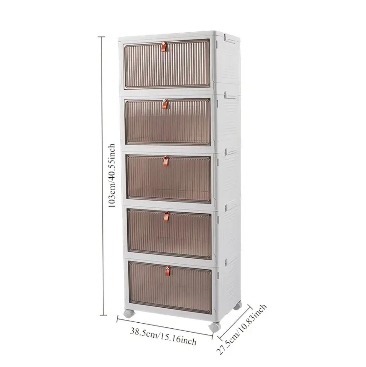 5 Layer Multifunctional Foldable Storage Box with Transparent Door - Suitable for Clothes, Books, Toys,Perfect for Bedroom, Bathroom, Office, and Living Room Organization, Storage File Boxes