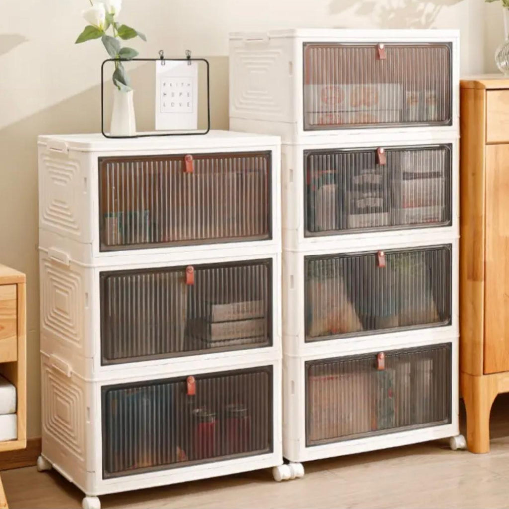 4-Tier Transparent Folding Shoe Box Dustproof Plastic Artifact Rack Simple Installation-Free Storage for Dormitory or Home Use