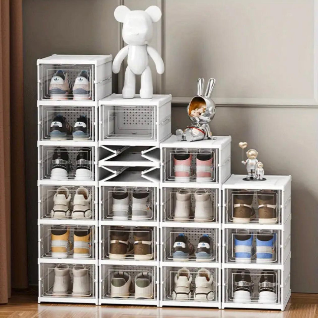 6-Tier Transparent Shoe Boxes | Foldable Space-Saving Dustproof Thickened Shoe Storage Organizer for Closet & Dorm Shoe Rack Alternatives
