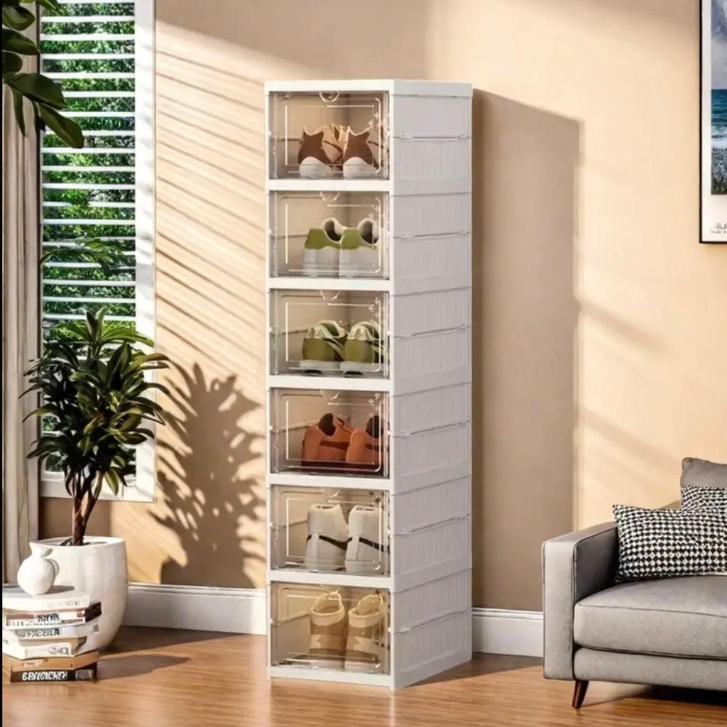 6-Tier Transparent Shoe Boxes | Foldable Space-Saving Dustproof Thickened Shoe Storage Organizer for Closet & Dorm Shoe Rack Alternatives