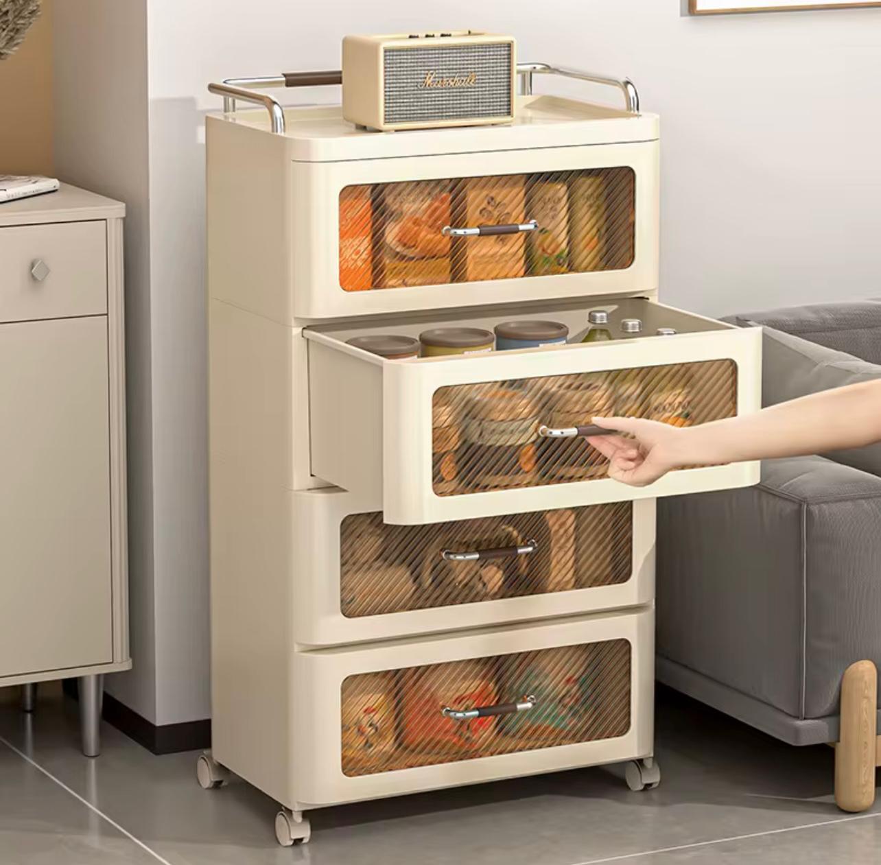 4 Layers Modern Kitchen Plastic Storage Drawer Living Room Home Organize Storage Cabinet With Wheels Storage Drawers 
