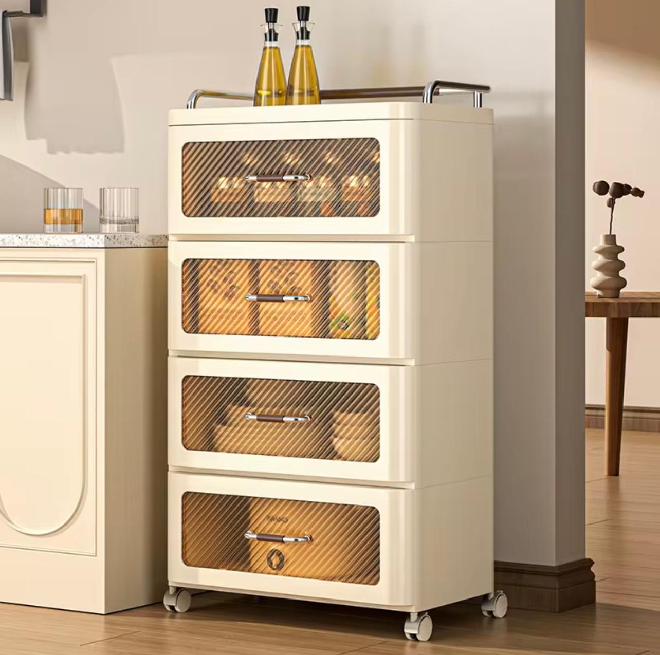 4 Layers Modern Kitchen Plastic Storage Drawer Living Room Home Organize Storage Cabinet With Wheels Storage Drawers 