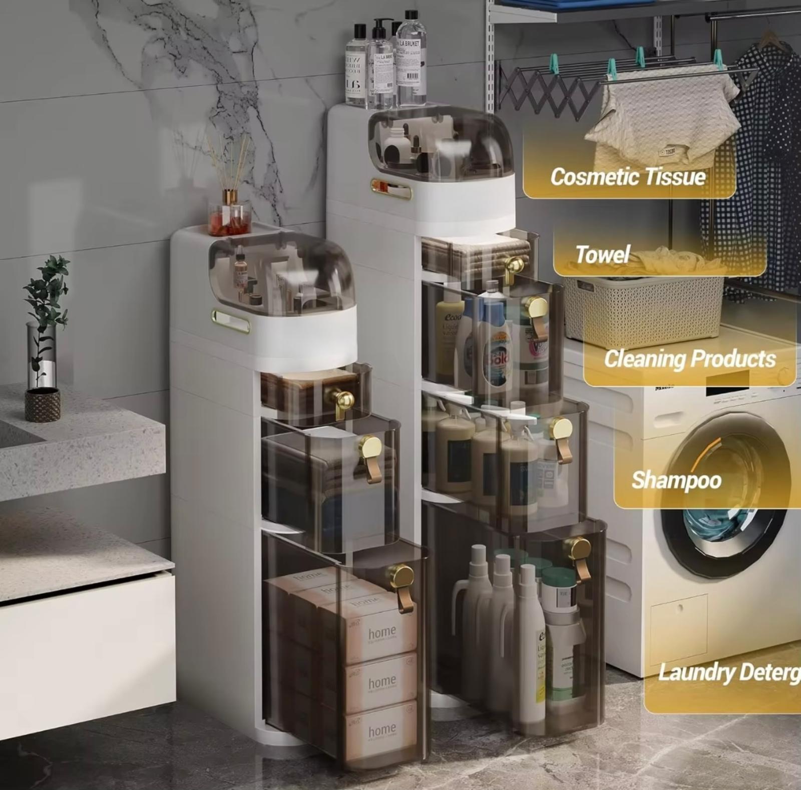 Wide Smart Storage Cabinet - Multi-Layer Plastic Organizer with 5 Drawers, Space-Saving Design for Kitchen, Bedroom, Living Room - Durable Multi-Purpose Storage Solution, Kitchen Storage Cabinet, Modern Aesthetic, Sleek Finish.