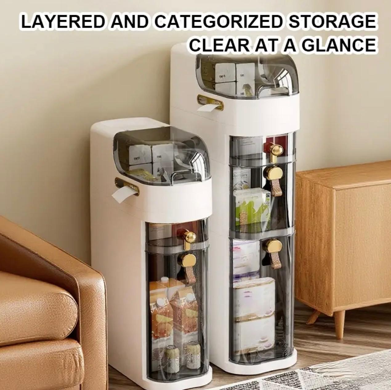Wide Smart Storage Cabinet - Multi-Layer Plastic Organizer with 5 Drawers, Space-Saving Design for Kitchen, Bedroom, Living Room - Durable Multi-Purpose Storage Solution, Kitchen Storage Cabinet, Modern Aesthetic, Sleek Finish.