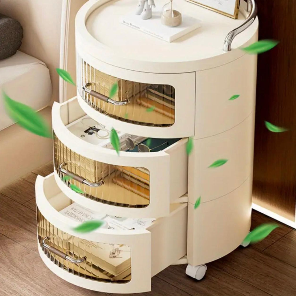 3 Drawers Modern Luxury Multifunctional Storage Cabinet with Wheels, Removable Drawers & Glass-Front Cabinets - Plastic Organizer for Bedroom, Living Room, Kitchen - Snack,, Office Supply Storage, Cabinet Storage,