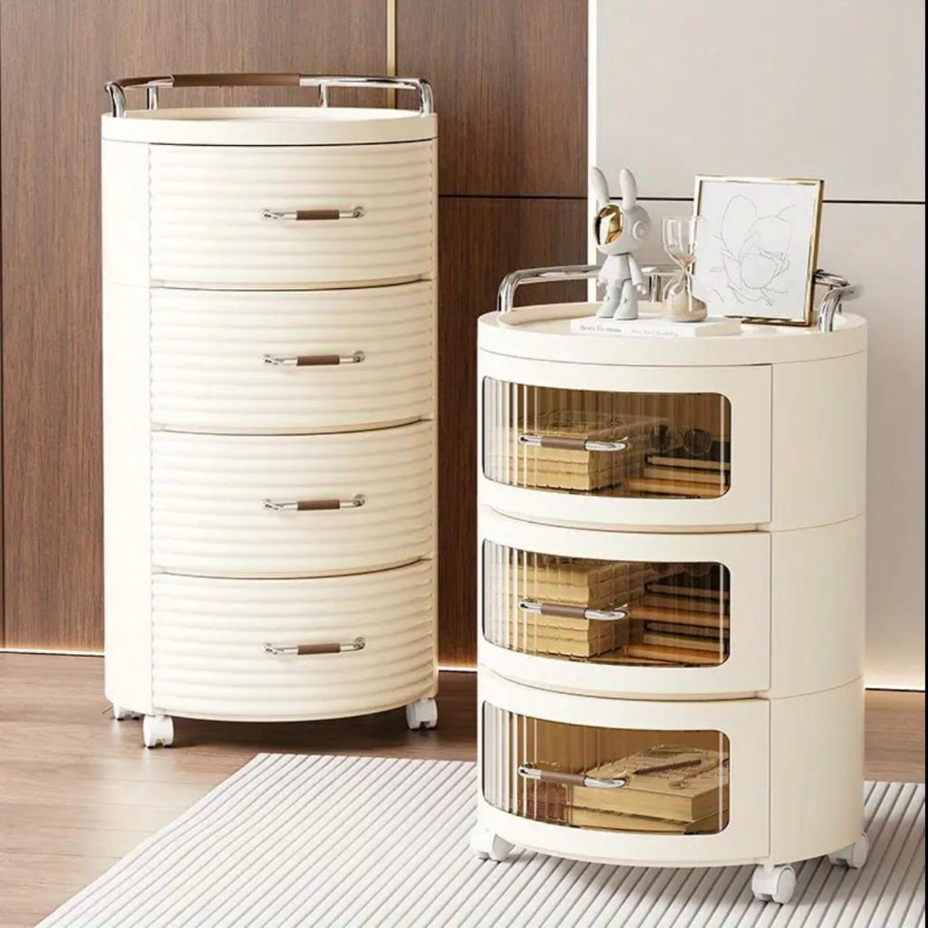3 Drawers Modern Luxury Multifunctional Storage Cabinet with Wheels, Removable Drawers & Glass-Front Cabinets - Plastic Organizer for Bedroom, Living Room, Kitchen - Snack,, Office Supply Storage, Cabinet Storage,