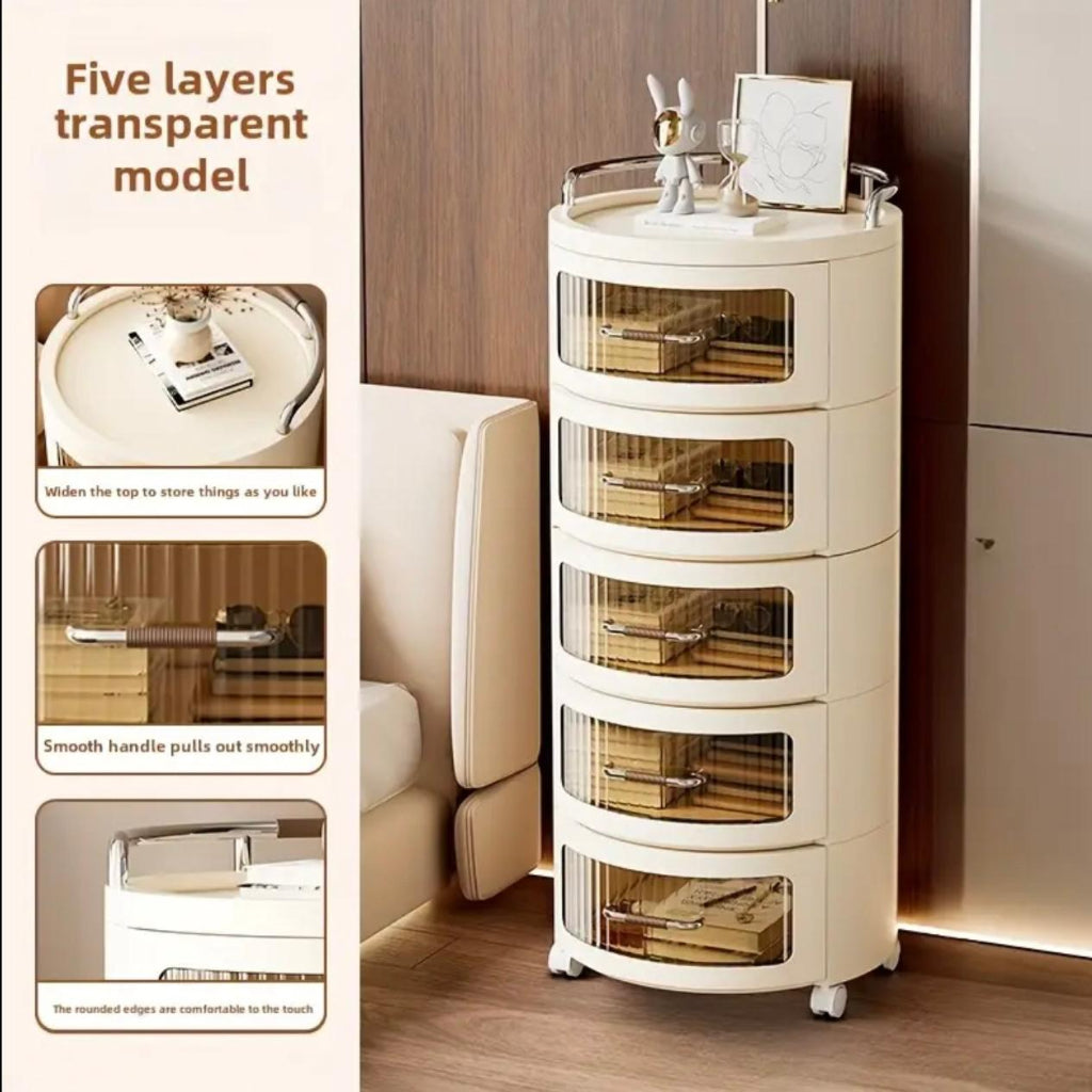 5 Drawers - Tier Rolling Storage Cabinet with Transparent Drawers, Multi-Layer Organizer for Living Room, Bedroom, or Office - Waterproof Plastic Design, Oval Shape, Smooth Handles, Space-Saving Mobile Solution, Cabinet Storage,