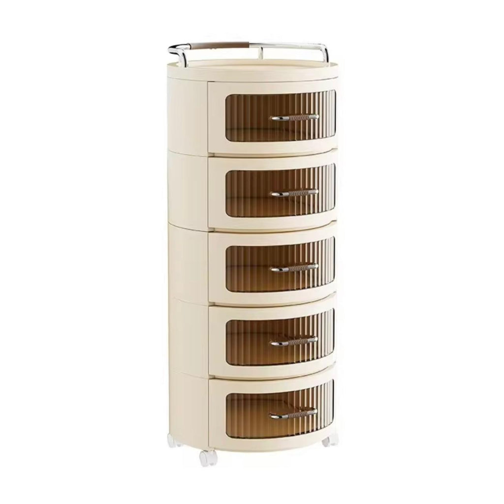 5 Drawers - Tier Rolling Storage Cabinet with Transparent Drawers, Multi-Layer Organizer for Living Room, Bedroom, or Office - Waterproof Plastic Design, Oval Shape, Smooth Handles, Space-Saving Mobile Solution, Cabinet Storage,