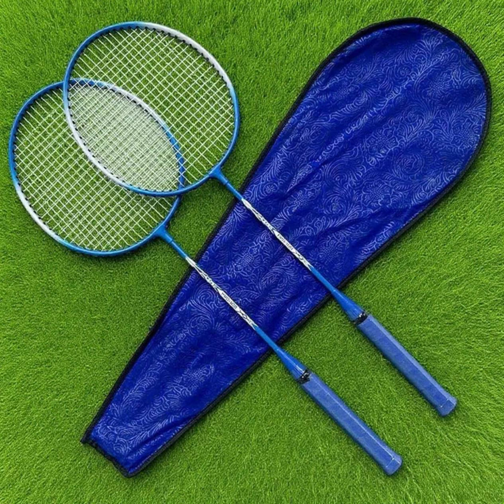 Pair of lightweight iron alloy badminton rackets with bag and two shuttlecocks - durable, simple sporty design, suitable for family fun, beginner training, and competition,Random colors