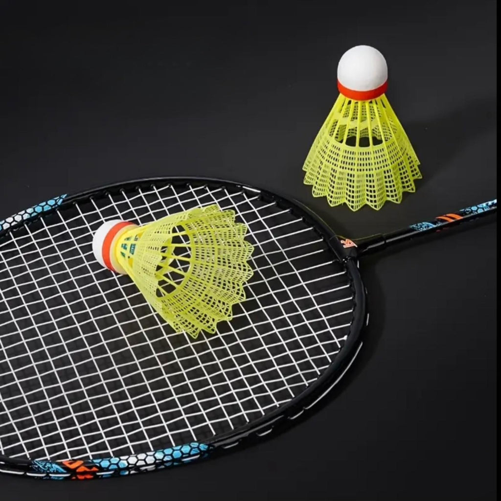 Pair of lightweight iron alloy badminton rackets with bag and two shuttlecocks - durable, simple sporty design, suitable for family fun, beginner training, and competition,Random colors